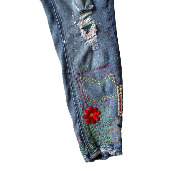 No Bo High Rise Skinny Jeans Womens JR 13 Button Fly Embroidered Patches Skater - Picture 4 of 11